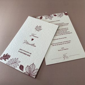 Letterpress trouwkaart herfst